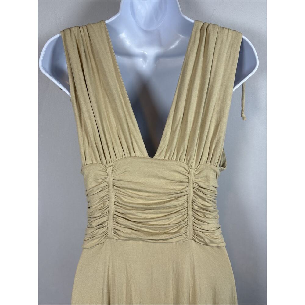 Free People FP Beach Sleeveless Dress Women's Small Dusty Yellow Deep V Ruched - Picture 6 of 10
